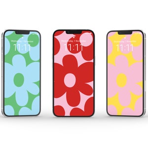 iPhone wallpaper bundle, 8 jpegs, floral pattern in 3 colour combinations + solid bright colours, home screen, lock screen, phone background