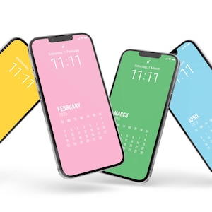 2025 Calendar iPhone wallpaper bundle, 16 pieces, calendar and solid colours, bright colours, home screen, lock screen, phone background