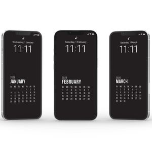 iPhone-achtergrondbundel 2026 kalender, 13 stuks, kalender met zwart-wit kleurenschema, startscherm, vergrendelscherm, telefoonachtergrond