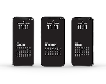 Paquete de fondos de pantalla para iPhone del calendario 2026, 13 piezas, calendario con esquema de colores en blanco y negro, pantalla de inicio, pantalla de bloqueo, fondo de teléfono