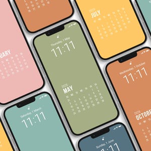 Paquete de fondos de pantalla para iPhone con el calendario 2026, 18 piezas, calendario y colores sólidos, colores alegres y tranquilos, pantalla de inicio, pantalla de bloqueo, fondo de teléfono