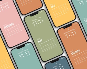 Paquete de fondos de pantalla para iPhone con el calendario 2026, 18 piezas, calendario y colores sólidos, colores alegres y tranquilos, pantalla de inicio, pantalla de bloqueo, fondo de teléfono