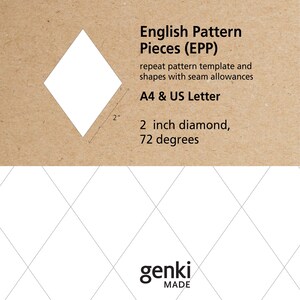 Plantillas EPP de diamante de 2 pulgadas y 72 grados – Patrón de patchwork inglés (descarga digital) – PDF tamaño carta estadounidense y A4