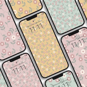 iPhone wallpaper bundle, 11 jpegs, floral patterns, 2 sizes + solid colours, pink, green, yellow, home screen, lock screen, phone background