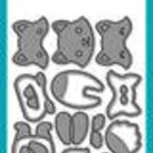 Può includere: Lawn Cuts, fustelle artigianali personalizzate. Una collezione di fustelle metalliche grigie di varie forme, tra cui un maiale, una mucca e altre parti di animali. Le fustelle sono disposte su uno sfondo bianco, con il logo Lawn Cuts in alto a sinistra.
