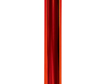May include: A roll of bright red metallic vinyl film. The film has a shiny, reflective surface.