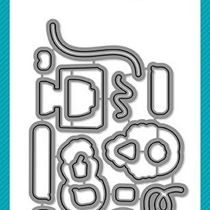 May include: Lawn Fawn Lawn Cuts die set for crafting. The set includes 10 dies, including a phone, a cloud, a speech bubble, and a swirl. The dies are made of metal and are designed to be used with a die-cutting machine.