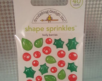 Doodlebug Design Shape Sprinkles Holly Berries Here Comes Santa Claus Collection