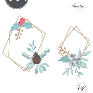 Op de afbeelding: Een set van 18 metalen stansen voor het knutselen. De stansen hebben geometrische frames met bloem- en bessenaccenten in tinten blauw, groen en rood. De stansen zijn ontworpen om te worden gebruikt met een stansmachine.