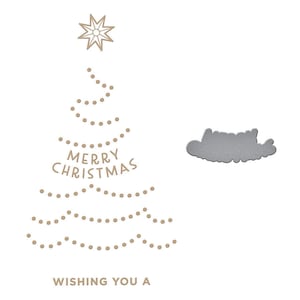 Puede incluir: Una tarjeta blanca con un diseño de árbol de Navidad marrón. El árbol está hecho de una cadena de luces y las palabras "Merry Christmas" están escritas en el árbol. Las palabras "Wishing You A" están escritas en la parte inferior de la tarjeta.