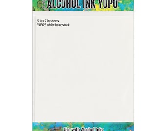 May include: A pack of 10 white YUPO sheets, 5 inches by 7 inches, for use with alcohol inks. The pack is labeled "Alcohol Ink YUPO" and "YUPO white heavystock".