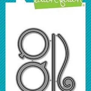 May include: Lawn Fawn die cut set for crafting. The set includes a circle with a speech bubble, a circle with a swirl, and a straight line. The die cuts are designed to be used with a die-cutting machine.