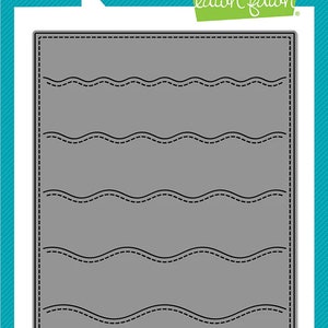 May include: A die-cut craft stencil featuring a stitched wavy backdrop design. The stencil is grey and has five rows of wavy lines.