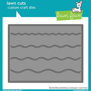 May include: A die-cut craft template for creating a stitched wavy backdrop. The template features four rows of wavy lines with a stitched effect. The template is grey and has a white border.