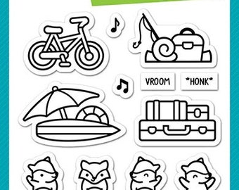 Lawn Fawn - car critters road trip add-on - clear stamp set