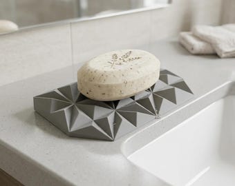 3D-gedruckter Seifenhalter, selbstentleerende Schale, geometrisches Origami-Badezimmerdekor, modernes Tablett-Design