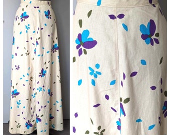 1970s COTTON MAXI SKIRT Made in Finland by 'Vanessa' ~ Quality Fabric Full Length A-Line Skirt  *retro vintage cottagecore*