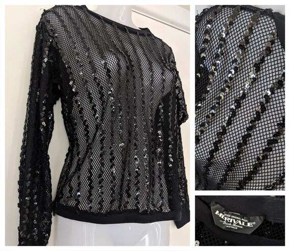 House of Merivale~SEQUINNED BLACK FISHNET Top~An I