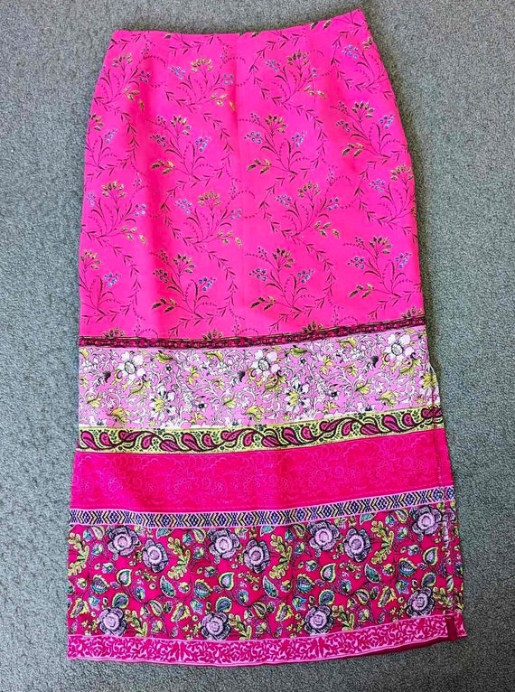 Vintage Hot Pink FLORAL & PAISLEY SKIRT~ Midi/Max… - image 4