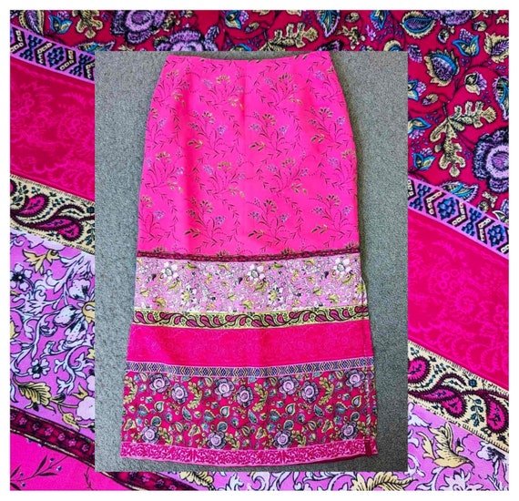 Vintage Hot Pink FLORAL & PAISLEY SKIRT~ Midi/Max… - image 1