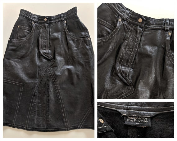 House of Merivale~BLACK LEATHER SKIRT~Iconic 1970s