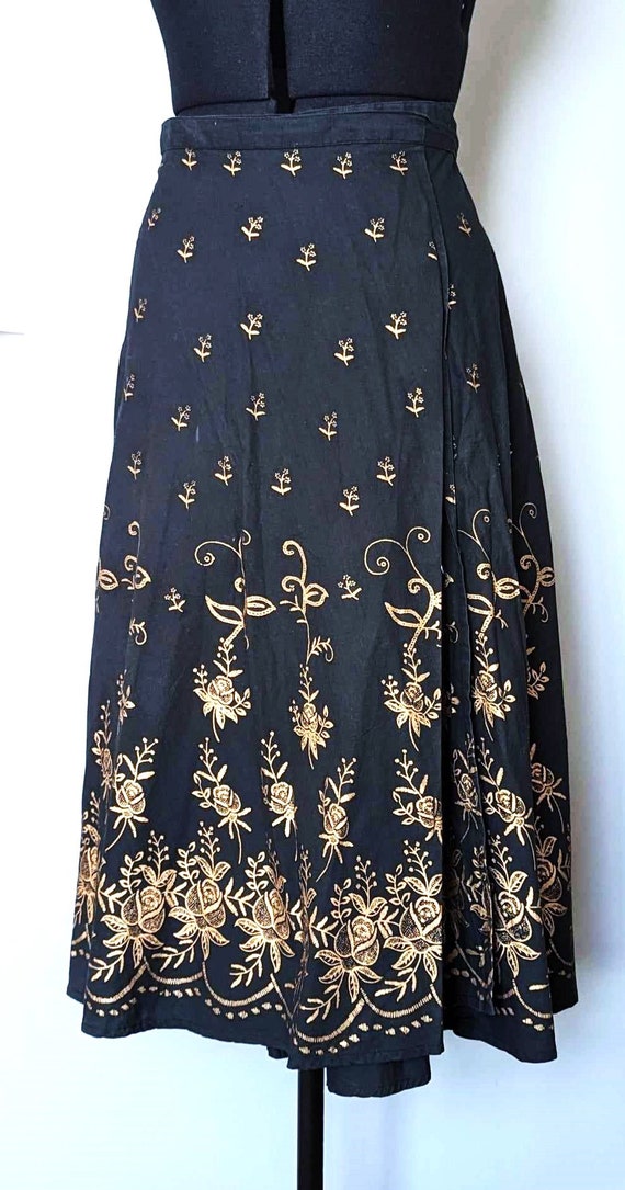 Vintage BLACK WRAP SKIRT *Made in India* 100% Cot… - image 2