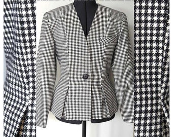 1980s VINTAGE HOUNDSTOOTH JACKET ~ Black and White Wool Blend with Full Lining *Made in Australia by Sophia of Melbourne**
