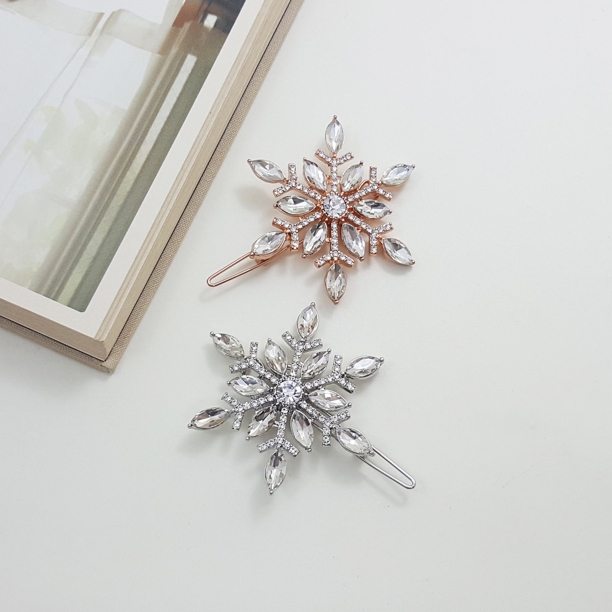 Snowflake hair clips snow flakes winter hair accessories Etsy