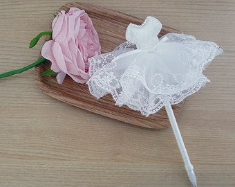 mini white wedding dress ,Wedding Guest Book Pens,Rustic Wedding,Flower Pen,wedding pen,Wedding Decor,Rustic Pen Guest Book,dress,wedding