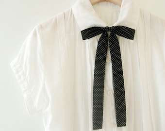 white Dot ribbon tie,Dot neck tie for woman,Ribbontie,Skiny ribbon tie,woman necktie,Office Wear,skull ribbon tie,pattern ribbon tie