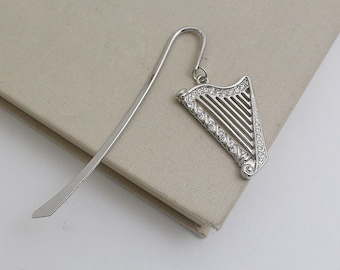 silver harp bookmark,harp,classic,Music Bookmark,gift for book lovers, reader gift,harp musical instrument,back to school gift