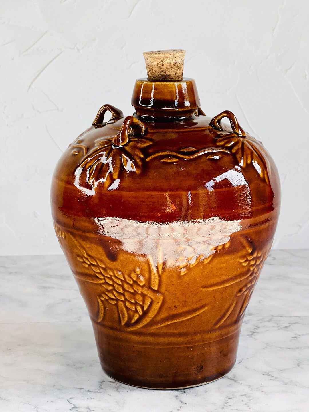Vintage Chinese Brown Rice Wine Jug Etsy