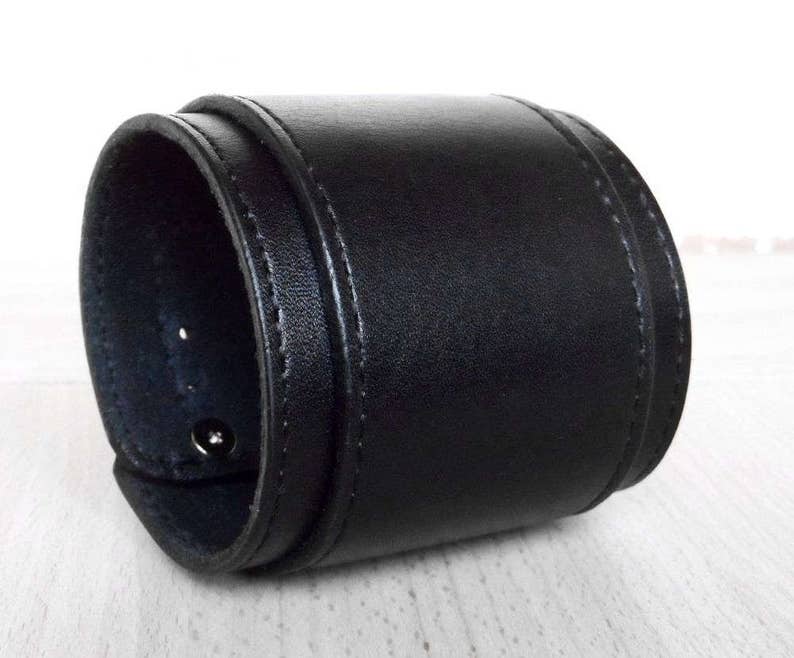 Wide Leather Bracelet Cuff Black Brown Genuine Leather Etsy