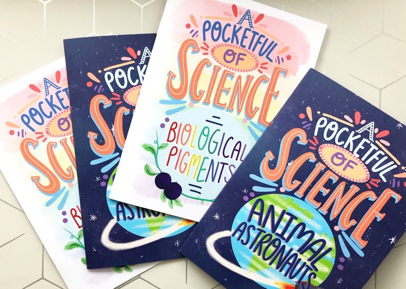 Biological pigments 8 page pocketful of science A5 zine biology colour rainbow STEM biochemistry illustration lettering image 3