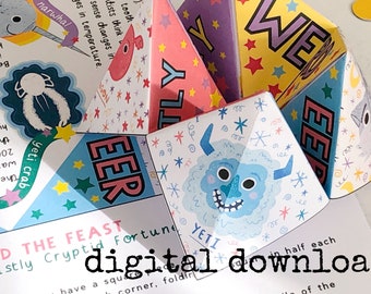 Cryptid Fortune Teller Zine: Animal Facts Party Favor (Digital Download)