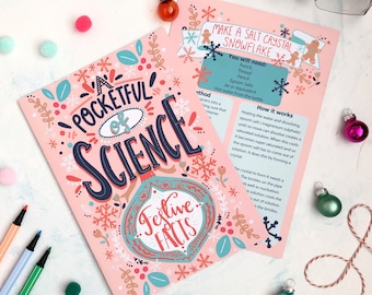 Festive Facts!  8 page pocketful of science A5 zine - Christmas - winter - reindeer - experiment - illustration - STEAM - kids
