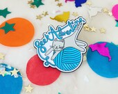 Ted says - seek adventure soft enamel pin badge. Yarn - adventure- cat lover - cat lady - lapel pin - russian blue - knitting - crochet