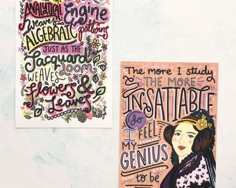 Ada Lovelace A5 postcard print set - women in STEM - computer science - mathematics -