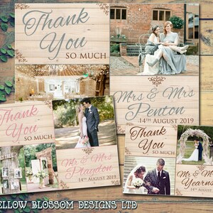10 rustikale Scheunen-Holzhochzeits-Dankeskarten Personalisierter Mr und Mr mit gedruckten Fotos Mr & Mrs gefaltete leere flache Postkarten Mrs und Mrs