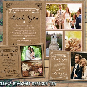 10 Cartões de agradecimento de casamento rústico vintage personalizados Mr e Mr com fotos impressas Mr & Mrs Cartões postais dobrados Mrs and Mrs Kraft Card Effect