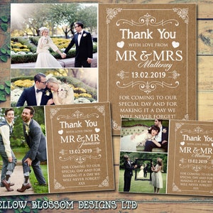 10 Vintage Rustic Barn Wedding Tarjetas de agradecimiento Personalizadas Sr. y Sr. con fotos impresas Sr. y Sra. Postales planas en blanco dobladas Sra. y Sra.