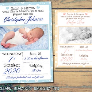 10 Florales Border Birth Baby New Born Anuncio Gracias Tarjetas Boy Girl Twins Unisex Carnaval Impreso Foto Personalizada Circo a Medida