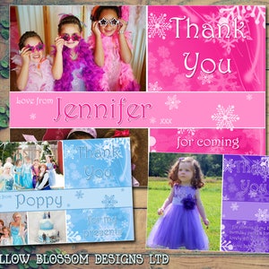 10 Girlie Kinder Eis Dankeskarte mit Foto Schneeflocke lila rosa gemeinsame Party Taufe Geburtstag Namenstag Taufe Personalisierte Mädchen