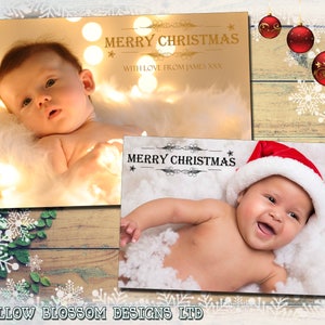 10 Voll Foto Personalisierte Weihnachts Foto Grußkarten Jungen Mädchen Zwillinge Familie Unisex Danke Klappkarten Kinder Shabby Chic