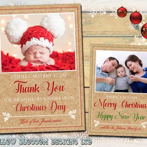 10 Rustikale Personalisierte Weihnachtsfoto Grußkarten Jungen Mädchen Zwillinge Familie Unisex Dankeschön Klappkarten Gedruckt Kinder Country