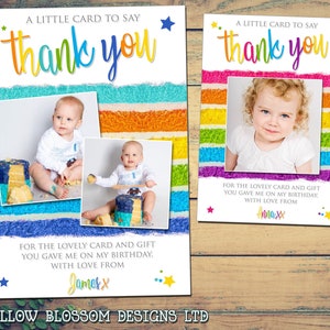 10 notas de agradecimento personalizadas de arco-íris, aniversário, crianças, foto, menino, menina, bolo, festa, menino, menina, unissex, foto, notas de agradecimento