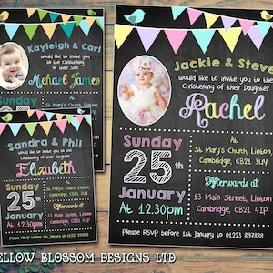 IMPRIMABLE NUMÉRIQUE TÉLÉCHARGEABLE Baptême Anniversaire Nom Baptême Invitations Garçons Filles Jumeau Unisexe Joint Poster Tableau Noir Pastel Bunting