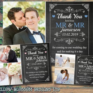 10 Pizarra Pizarra Shabby Chic Boda Rústica Tarjetas de agradecimiento Personalizadas Sr. y Sr. con fotos impresas Sr. y Sra. Doblados Sra. y Sra.
