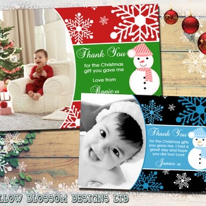 10 copos de nieve Snowflakes Impresos Foto Navidad Tarjetas de Agradecimiento Postal Doblada Niños Niños Personalizados Bebé Lindo Azul Negro Rojo Verde