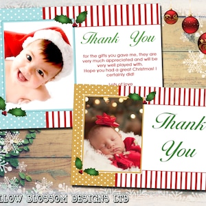 10 Enfants Enfants Bébé Mignon Enfant Bleu Or Vert Rouge Rayures Candy Cane Holly Photo Noël Cartes de Remerciement Plié Carte Postale Personnalisée